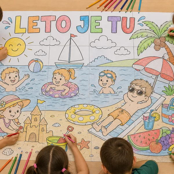 LETO JE TU – kooperatívna mega omaľovanka (20 × A4) 🌞🏖️🍉