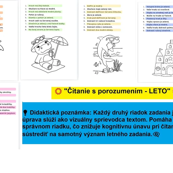 📖 Čítanie s porozumením - Kreslíme podľa zadania - ☀️ LETO ☀️ /samostatná práca, +Vizuálna opora