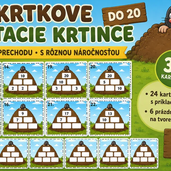 Krtkove sčítacie krtince do 20 (bez prechodu cez základ) 🧮 ➕