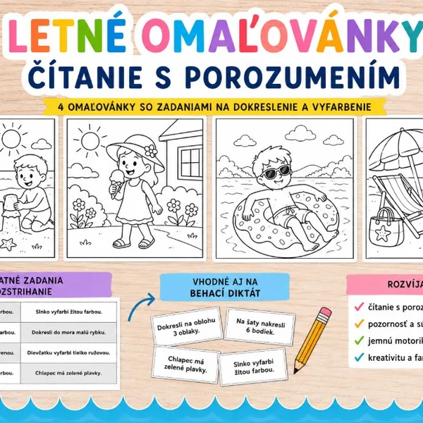 Letné omaľovanky – čítanie s porozumením ☀️🎨📖