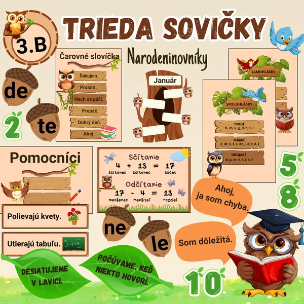 Výzdoba triedy sovičky/výzdoba nástenky sovičky
