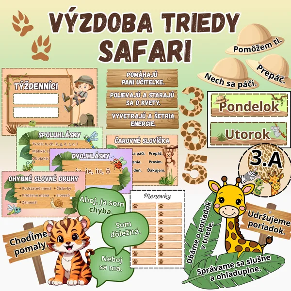 Výzdoba triedy, výzdoba nástenky SAFARI, zvieratká