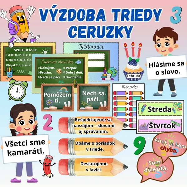 Výzdoba triedy, výzdoba nástenky CERUZKY a PASTELKY
