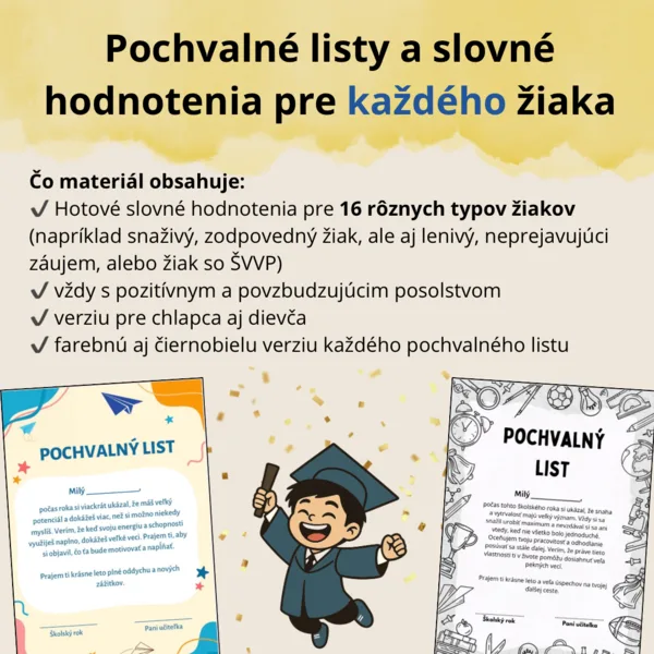 Pochvalné listy - slovné hodnotenia