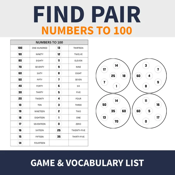 ENG - NUMBERS TO 100 (find pair, postrehovka)