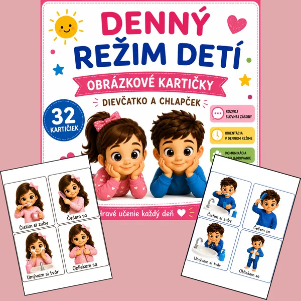 Denný režim detí – obrázkové kartičky (Dievčatko a chlapček)
