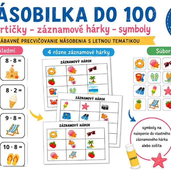 Letný behací diktát - násobenie do 100 🌞🏖️📚