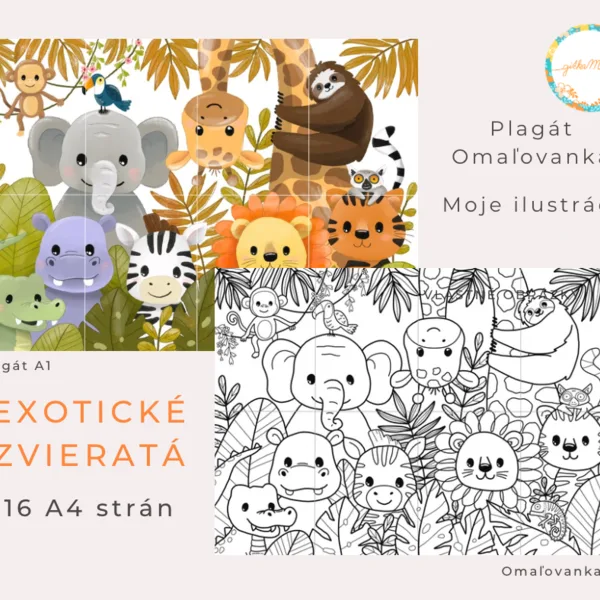Exotické zvieratá - plagát, omaľovanka