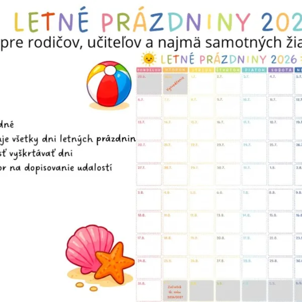 Letné prázdniny 2026 (kalendár)