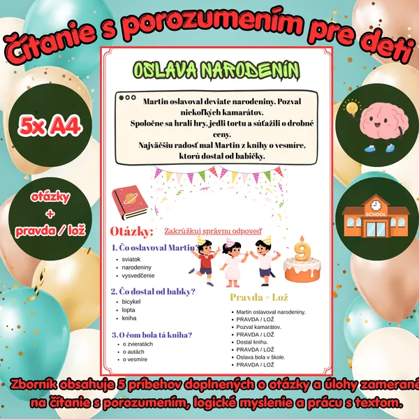 Čítanie s porozumením 3 – pre deti | 5x A4
