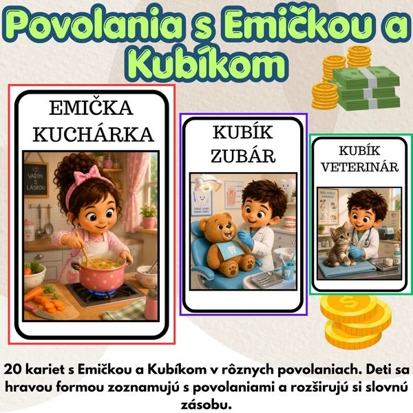 Povolania s Emičkou a Kubíkom – kartičky 👩‍🚒👨‍🍳
