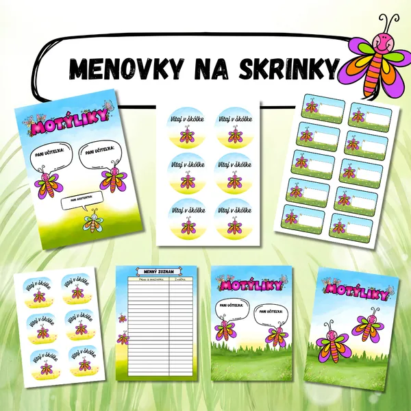 Menovky na skrinky motýliky / Výzdoba triedy motýliky
