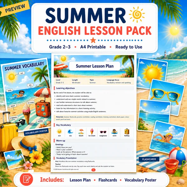 Plán hodiny - Summer Lesson Pack – Lesson Plan, Flashcards & Vocabulary Poster