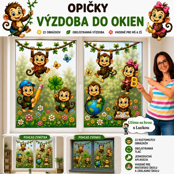 Opičky – obojstranná výzdoba nielen do okien