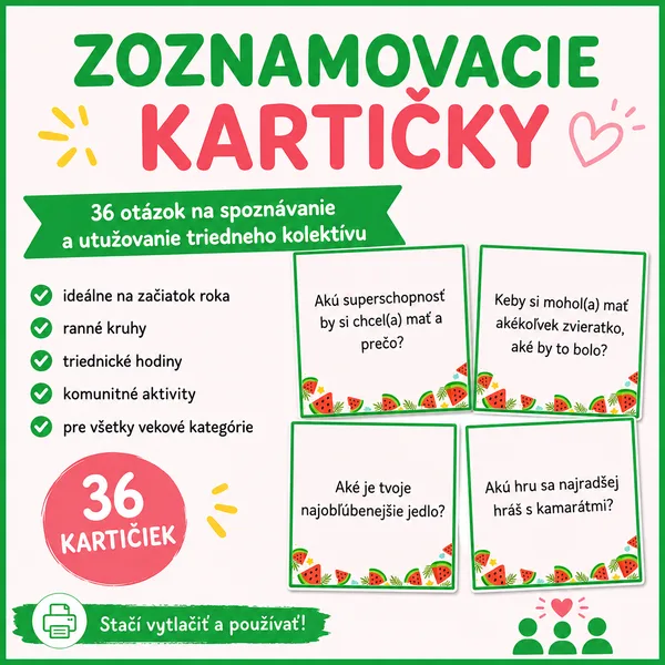 Kartičky na zoznamovanie a utužovanie triedneho kolektívu