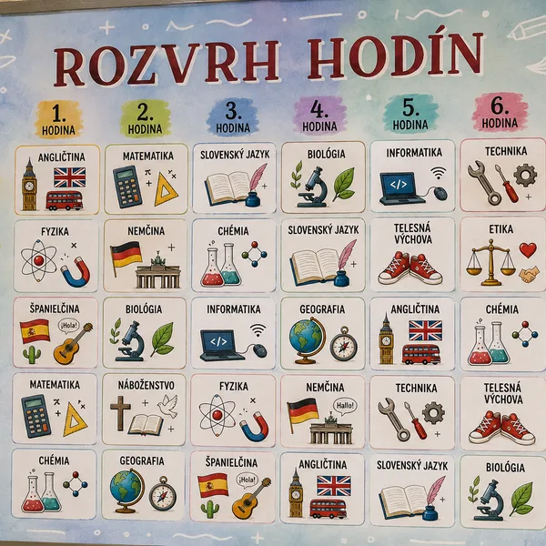 Rozvrh hodín – kartičky na nástenku (2. stupeň ZŠ)