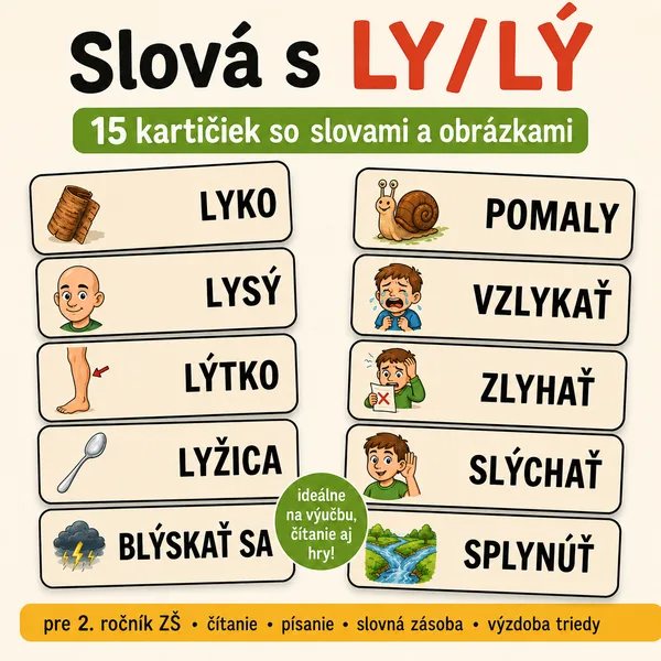 Slová s LY/LÝ – kartičky s obrázkami