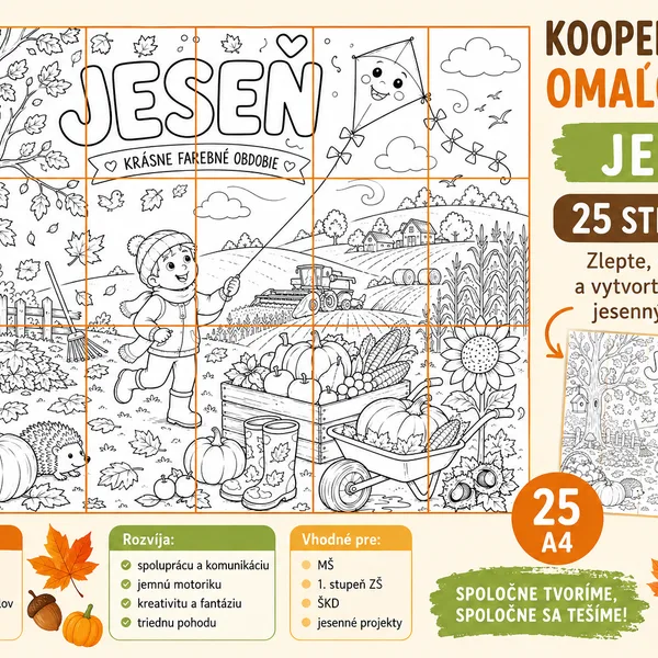 Kooperatívna omaľovanka – JESEŇ (25 x A4) 🍂🍁