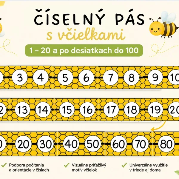 Číselný pás s motívom včielok 🐝