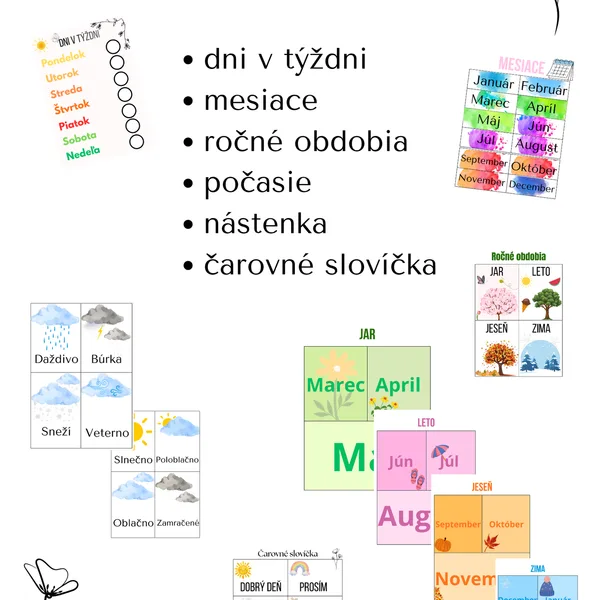 Výzdoba triedy – Kalendár (dni v týždni, mesiace, počasie, ročné obdobia, čarovné slovíčka