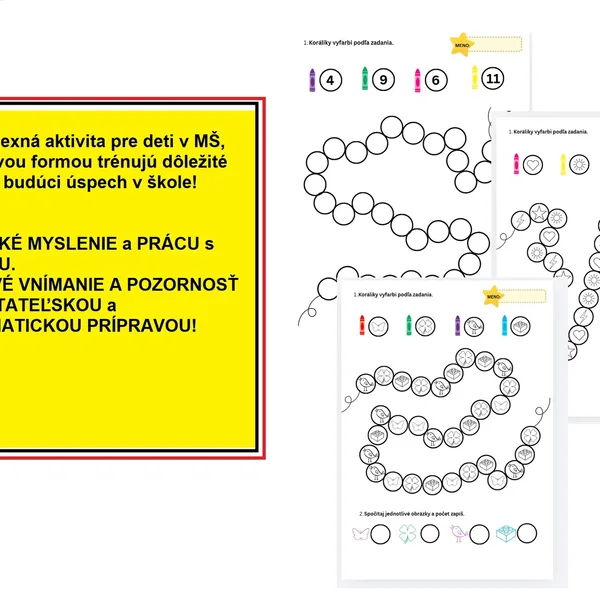ZDARMA - Navliekame koráliky - MŠ , predčitateľská a predmatematická príprava