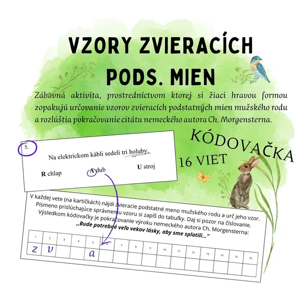 Zvieracie pods. m. mužského rodu - kódovačka