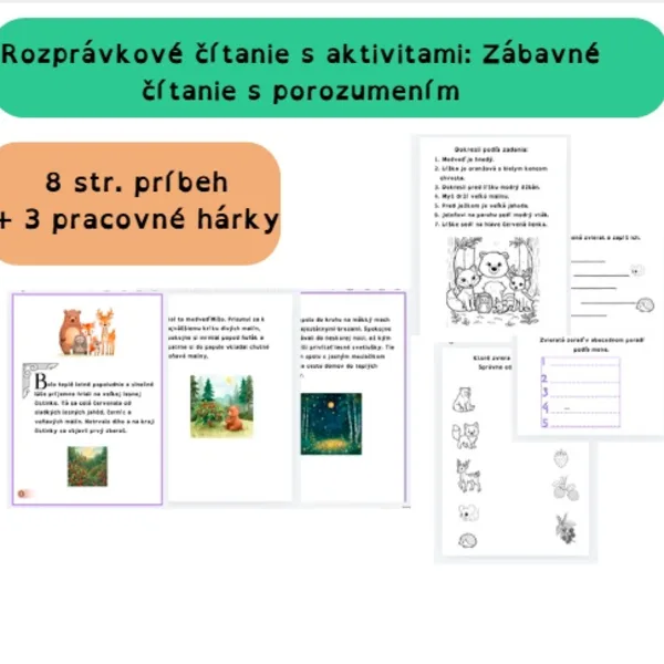 🌲 Rozprávkové čítanie s aktivitami: Na lesnej čistinke 🐻🦊 - čítanie s porozumením, úprava pre Dyslexiu 