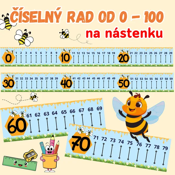 Číselný rad na nástenku - výzdoba včielky