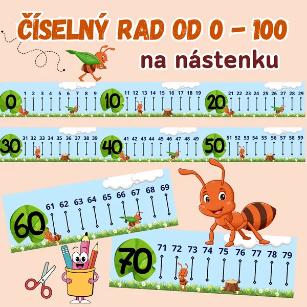 Číselný rad do 100 nástenku - mravčeky