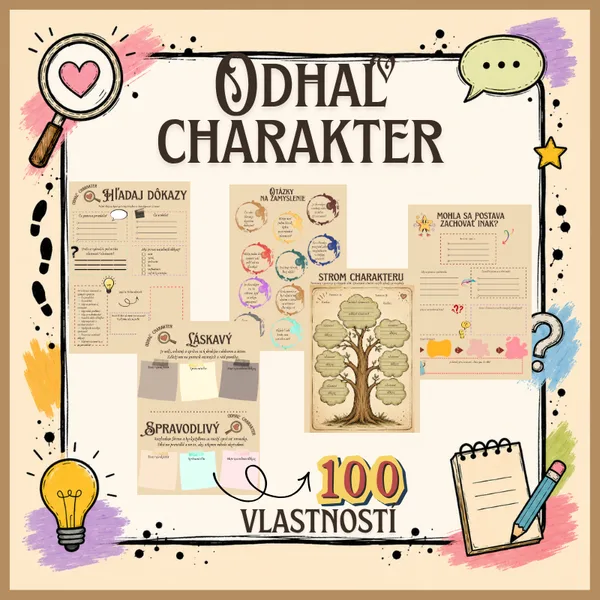 Odhaľ charakter / 100 vlastností, kartičky, PL, opis a charakteristika, literárna postava, čítanie s porozumením, argumentácia, kritické myslenie, schopnosť porozumieť iným