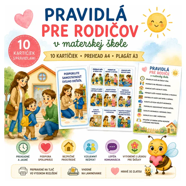 Pravidlá pre rodičov v materskej škole – 10 kartičiek + plagát A3 + prehľad A4
