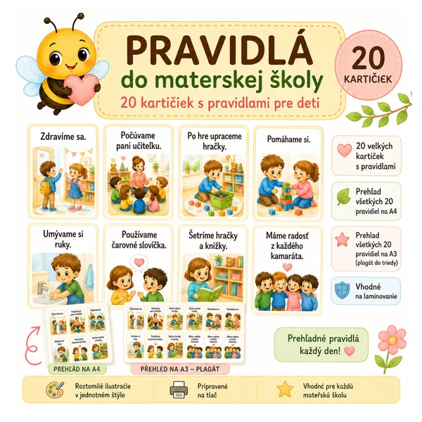Pravidlá do materskej školy – 20 kartičiek s pravidlami pre deti