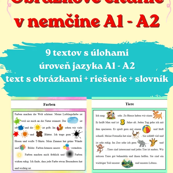 Obrázkové čítanie - nemecký jazyk (témy - Familie, Hobbys, Freizeit, Mode, Tiere, Farben, Freunde und Zahlen, Essen, Schule, Sommer)