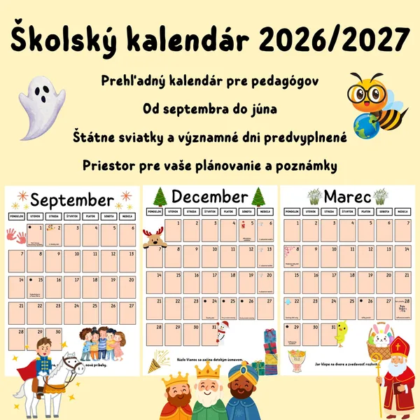 Školský kalendár 2026/2027 pre pedagógov
