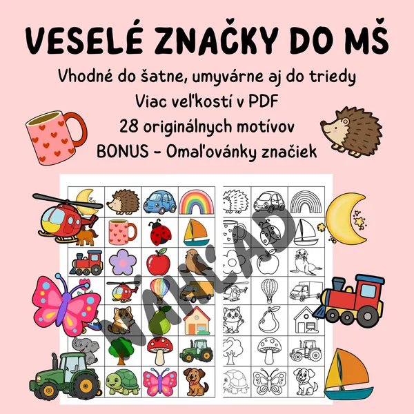 Veselé značky do MŠ + čiernobiela verzia