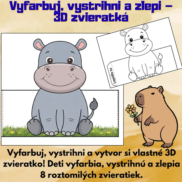 🖍️ Vyfarbuj, vystrihni a zlepi – 3D zvieratká