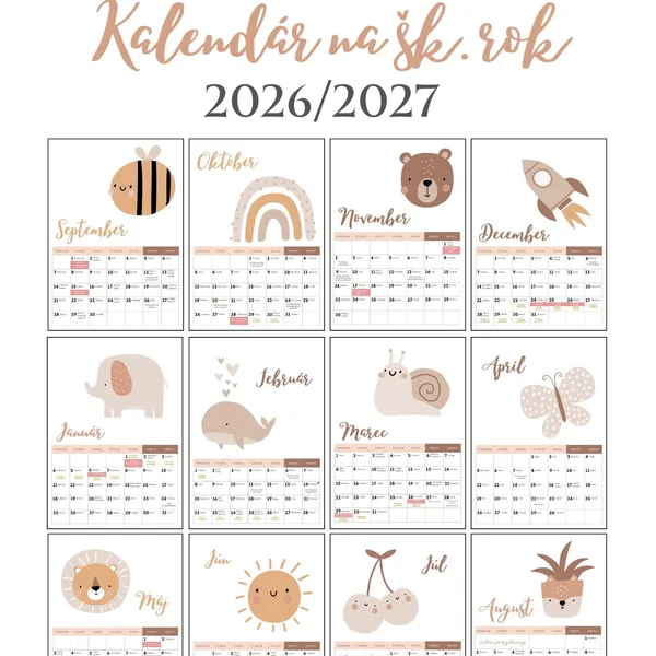 Kalendár na šk. rok 2026/27 - boho štýl