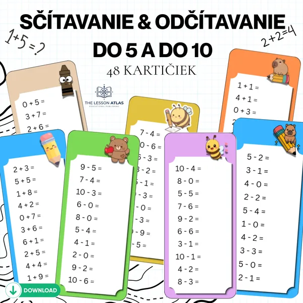 Kartičky na sčítanie a odčítanie do 5 a 10