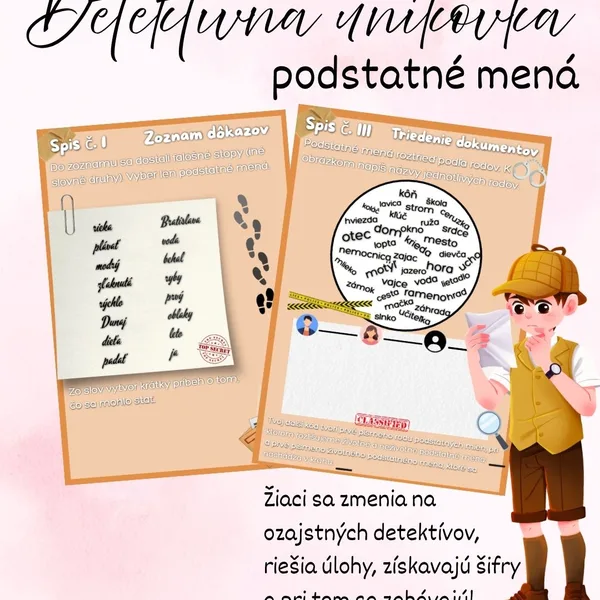 Detektívna úniková hra: Podstatné mená | Slovenský jazyk | opakovanie a zábavná hodina