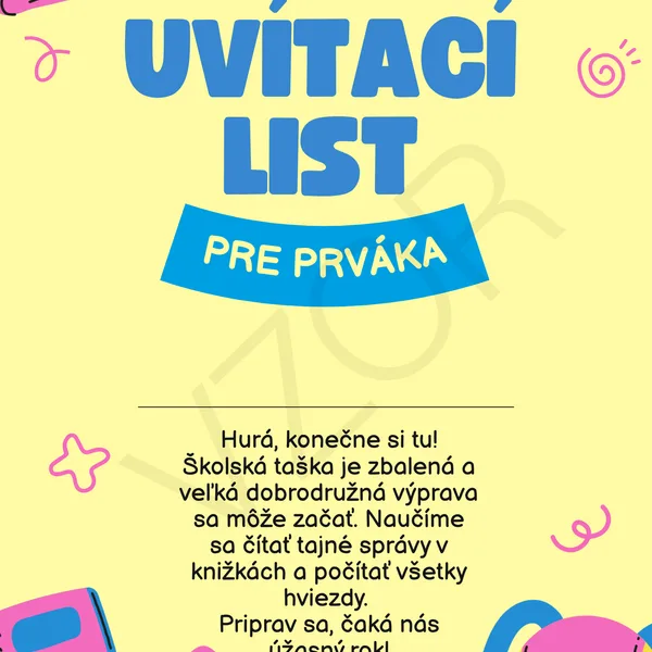 Hravý uvítací list pre prváka a prváčku