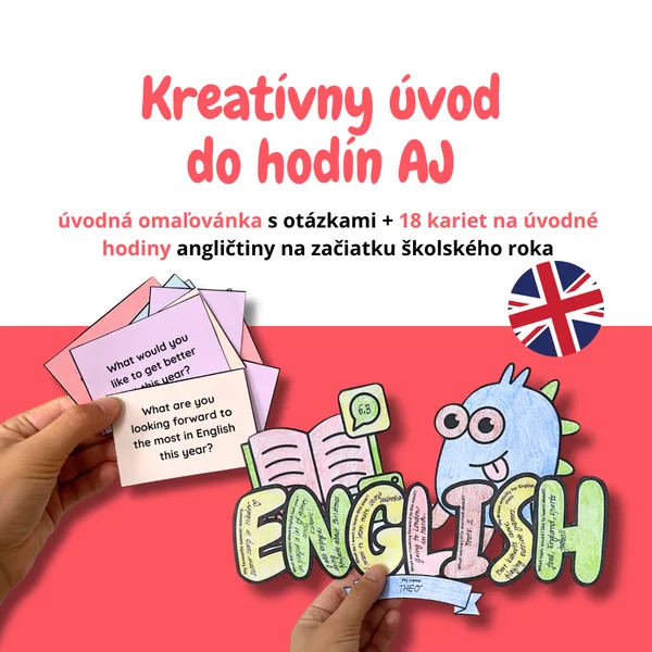 Kreatívny úvod do hodín AJ: úvodná omaľovánka a 18 kartičiek s otázkami