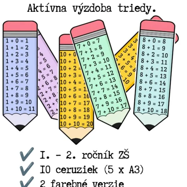 Príklady do 20 s prechodom cez desiatku – farebné ceruzky A3 