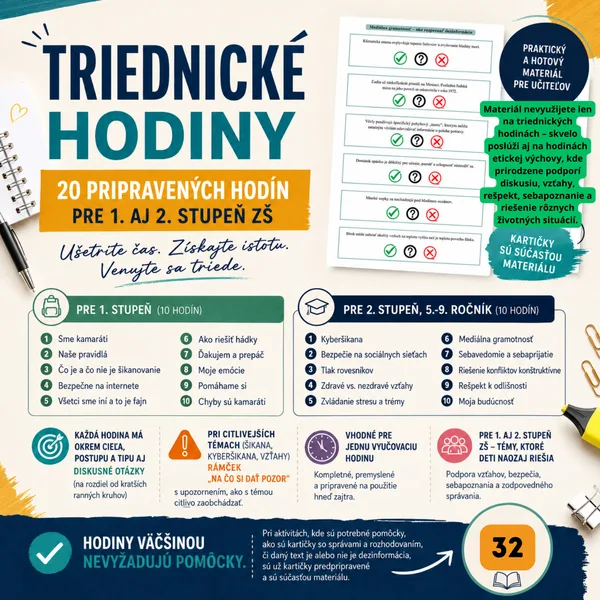 Triednické hodiny – 20 pripravených hodín pre 1. aj 2. stupeň ZŠ