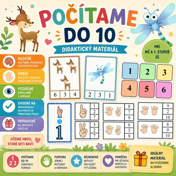 Počítame do 10- Didaktický materiál (štipcovačky, plagáty, kartičky)