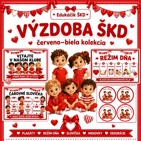 ❤️Výzdoba do školského klubu – červeno-biela kolekcia ❤️