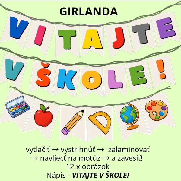 Girlanda „VITAJTE V ŠKOLE“ s obrázkami 🏫🎨 