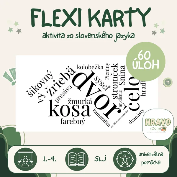 Flexi karty - aktivita zo slovenského jazyka pre celý prvý stupeň