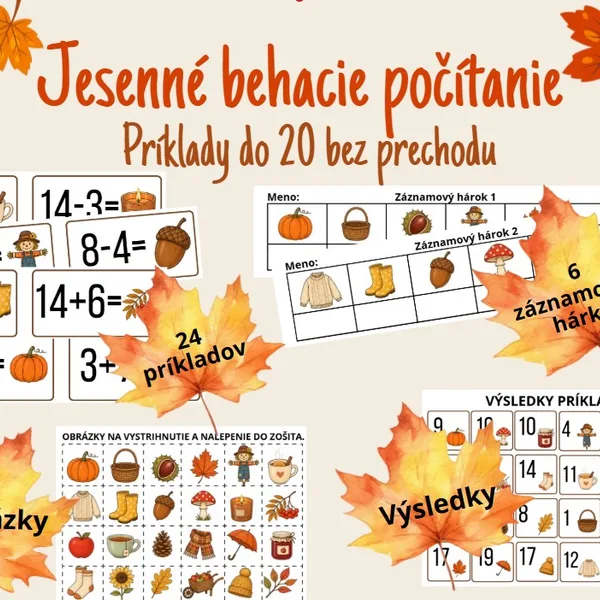 🍂 Jesenné behacie počítanie – sčítanie a odčítanie do 20