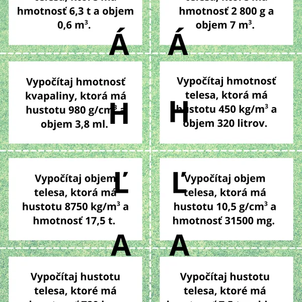 Kartičky Hustota príklady