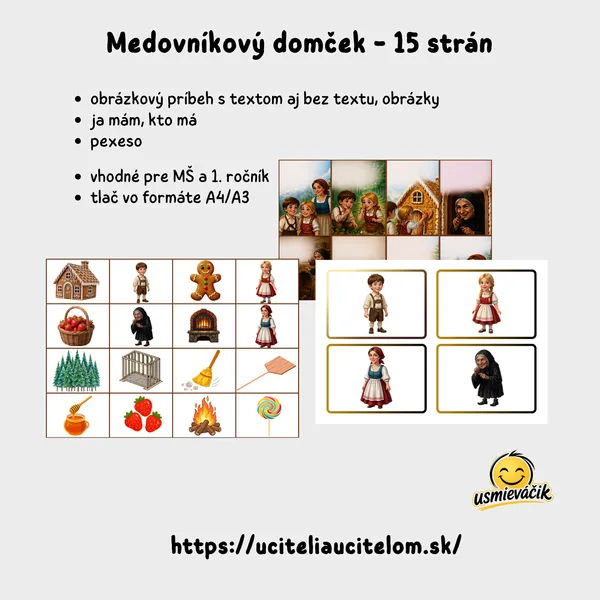 Medovníkový domček- pexeso, ja mám, kto má, obrázky